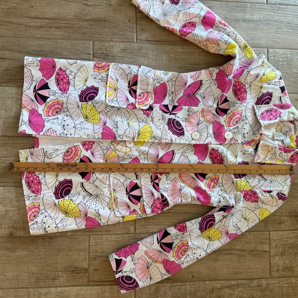 Andrea Viccaro Women Pink Yellow Umbrella Pinup Print Cotton Trench Coat Size 10 - Picture 10 of 12